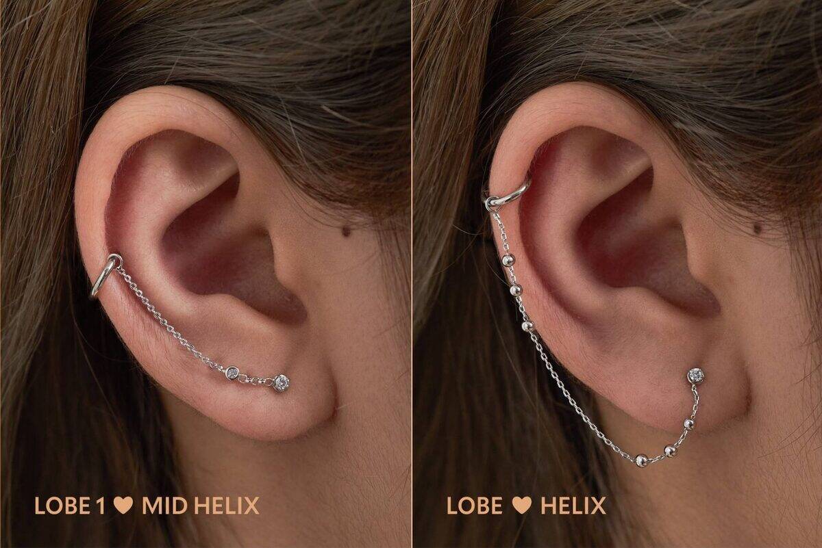 Chain jewelry — Lobe 1 ♥ Mid Helix, Lobe ♥ Helix