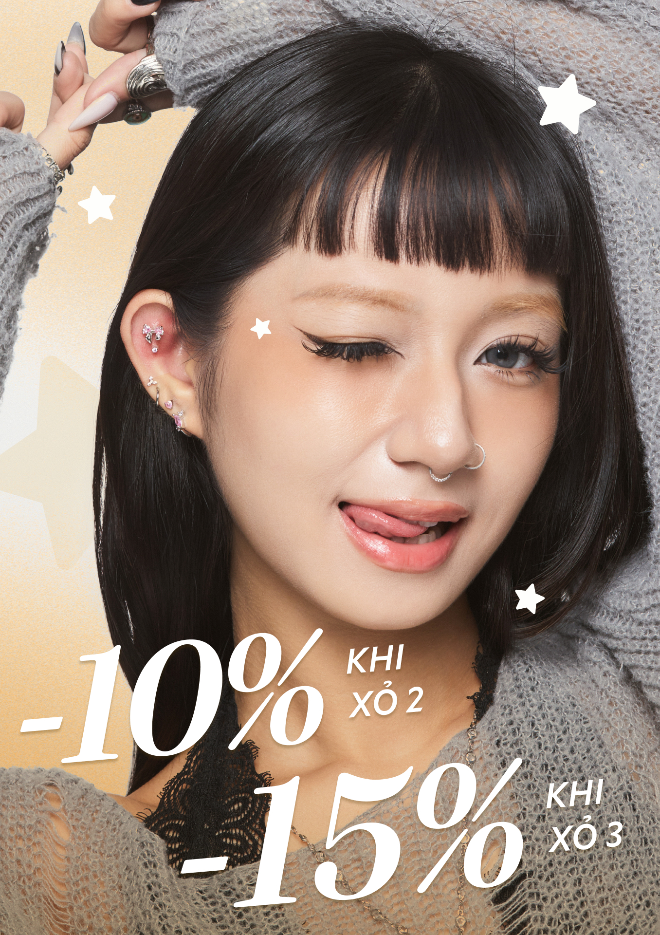 Khuyến mãi xỏ — Giảm 10% khi xỏ 2, Giảm 15% khi xỏ 3